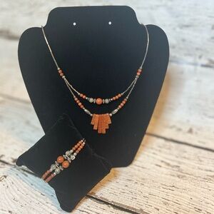 Elegant Orange Beaded Necklace and Bracelet Set